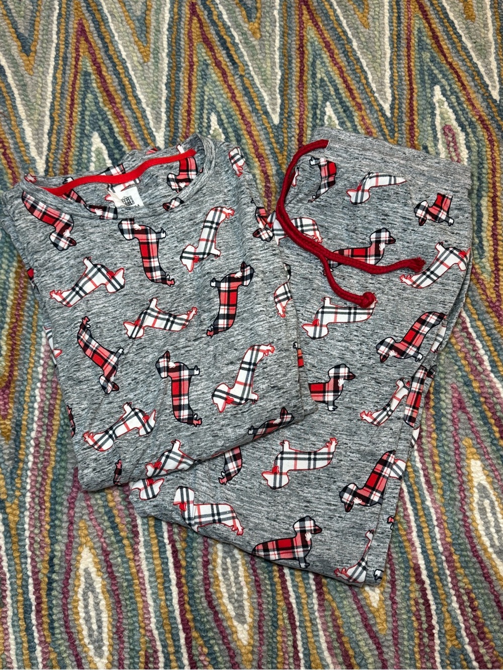 ▪️♥️🐶 ASOS Chelsea Peers Grey Plaid Dachshund Doxie Dog Pajama Set 🐶♥️▪️ - Picture 3 of 6
